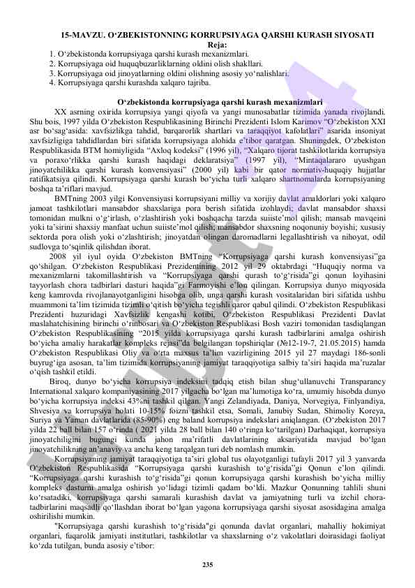 O'zbekistonda korrupsiyaga qarshi kurash siyosati