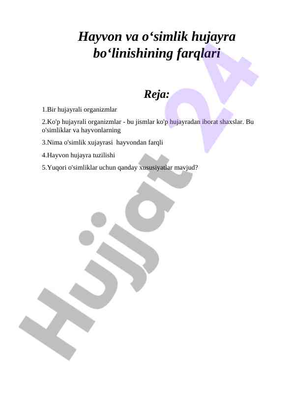 Farqlari hayvon va o'simlik hujayra bo'linishi