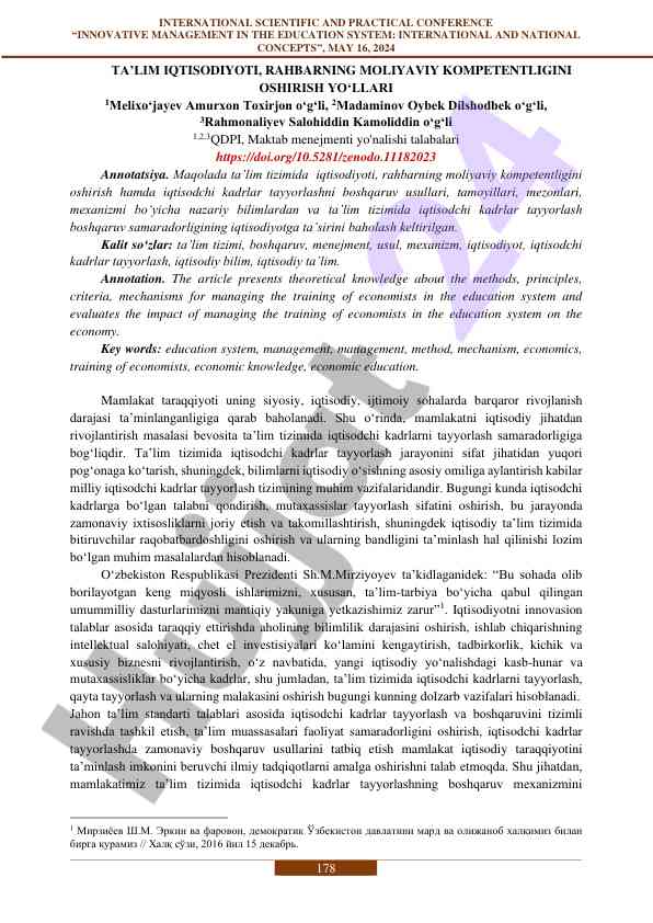 Iqtisodiy rivojlanish va ta'lim tizimida boshqaruv