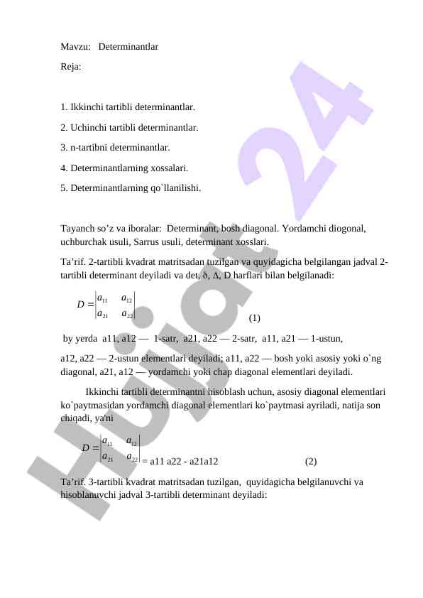 Ikkinchi va uchinchi tartibli determinantlar