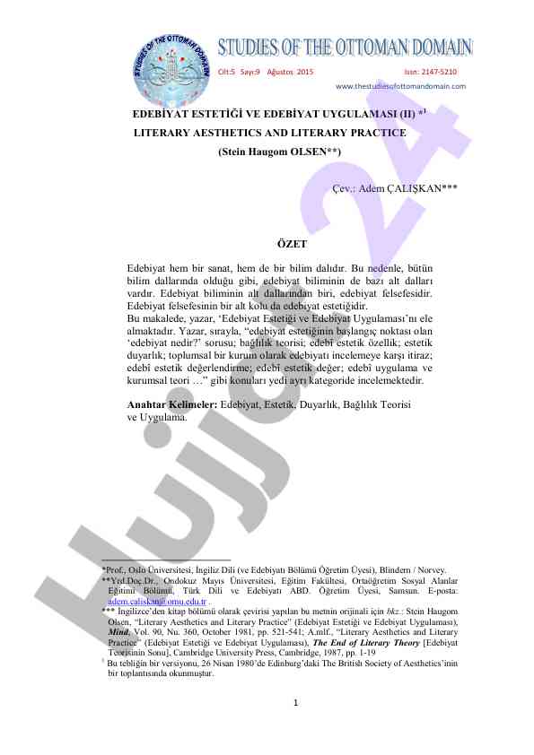 Edebiyat estetiği ve edebiyat uygulaması üzerine çalışmalar