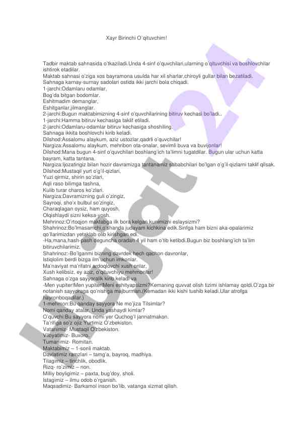 4-sinf o'quvchilarining bitiruv kechasi taqdimoti