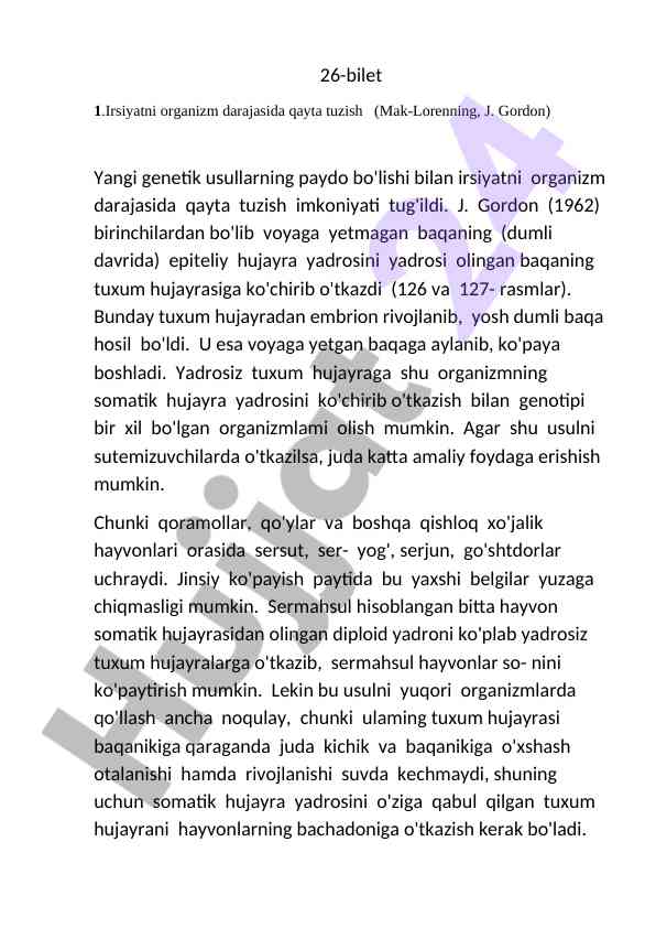 Irsiyatni organizm darajasida qayta tuzish usullari