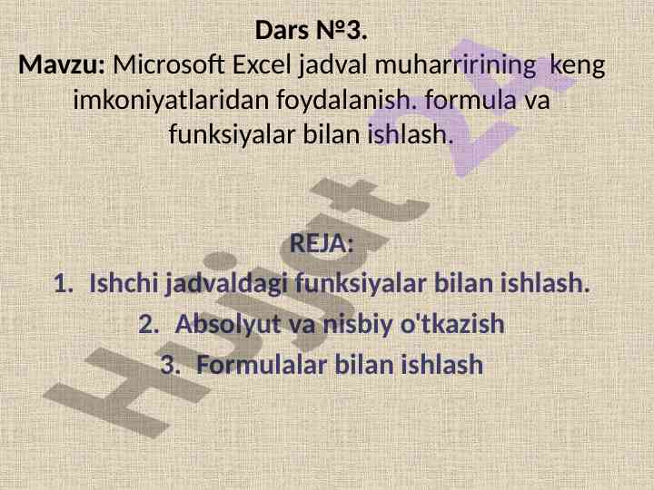 Microsoft excel jadval muharriri funksiyalari