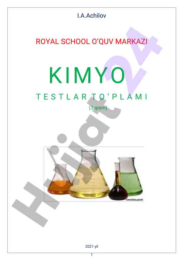 Kimyo testlar to'plam i 2021 yil