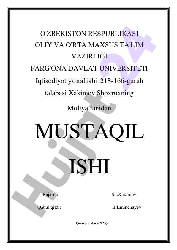 Moliyaviy boshqarish bo‘yicha mustaqil ish