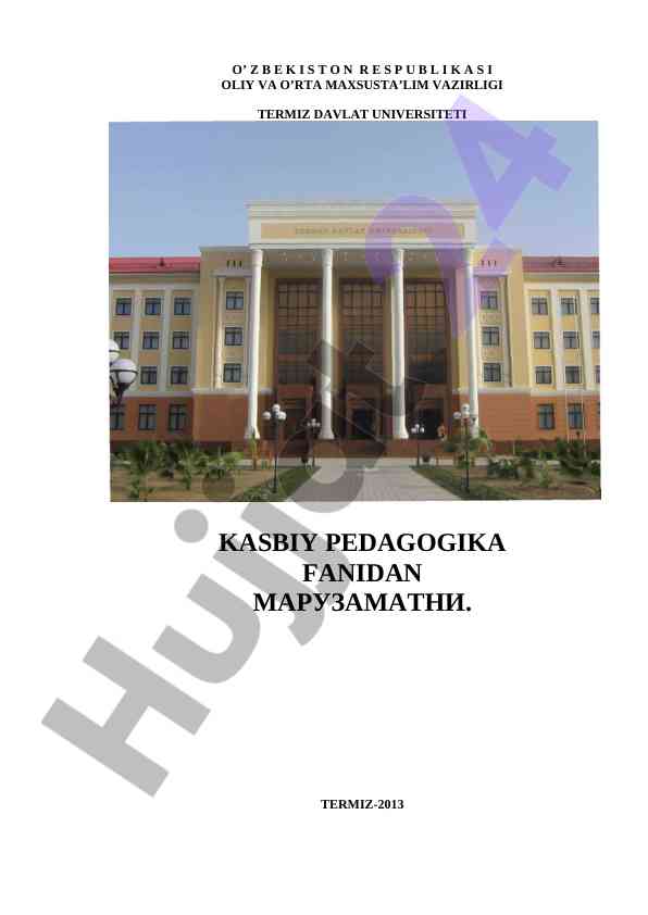 Kasbiy pedagogika fani o'quv dasturi va nazorat