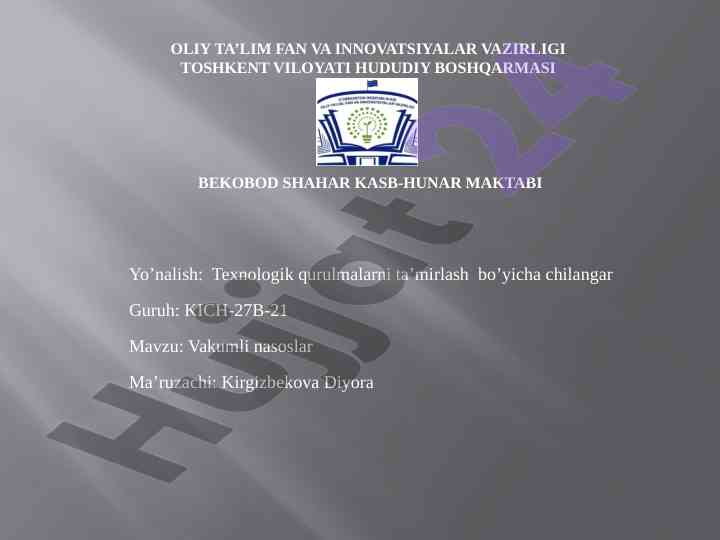 Vakumli nasoslar va ularning ishlash printsiplar