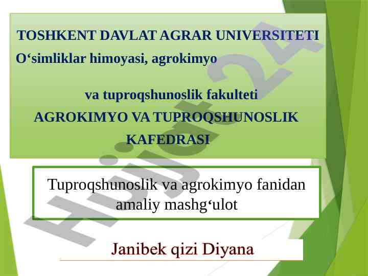 Tuproq kesmasini olish usullari amaliy mashg‘ulot