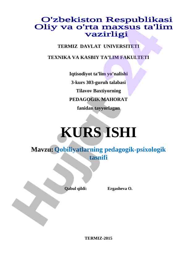 Qobiliyatlarning pedagogik-psixologik tasnifi