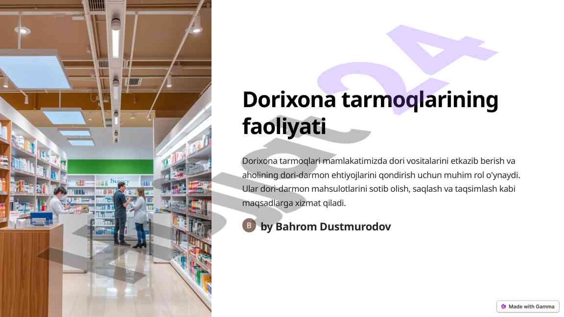 Dorixona tarmoqlarining faoliyati va raqobatbardoshligi