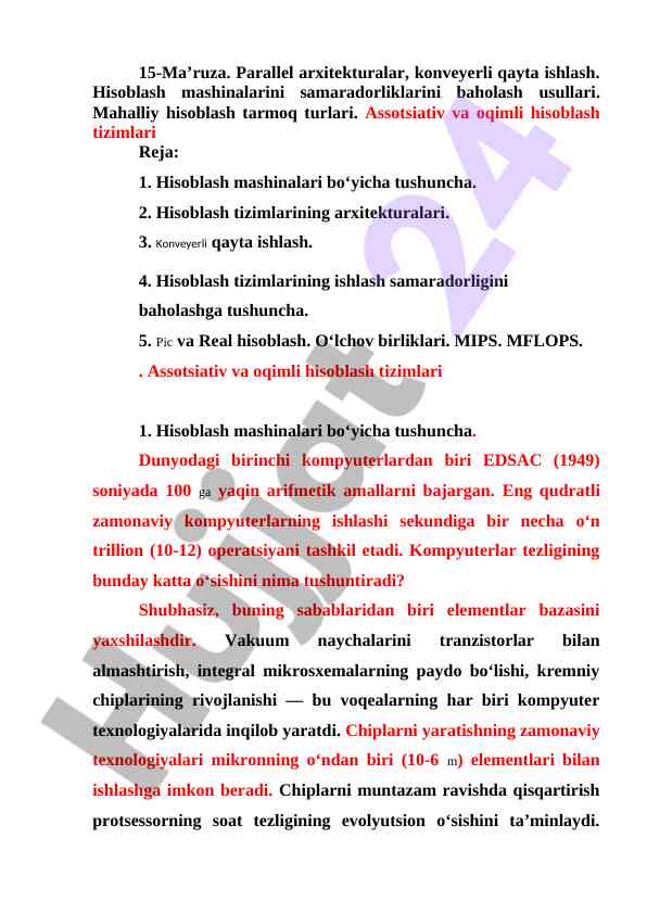Hisoblash mashinalari tizimlari va samaradorlik baholash