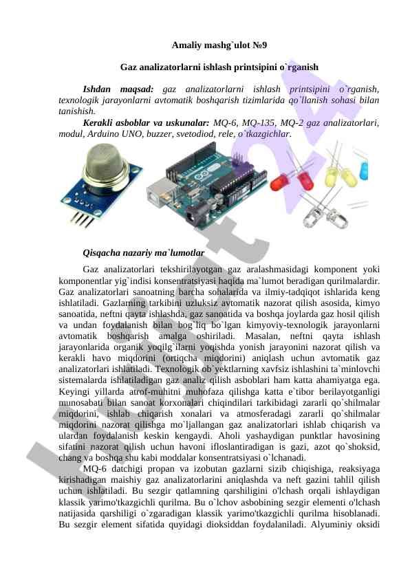 Gaz analizatorlarni ishlash printsipi o‘rganilishi