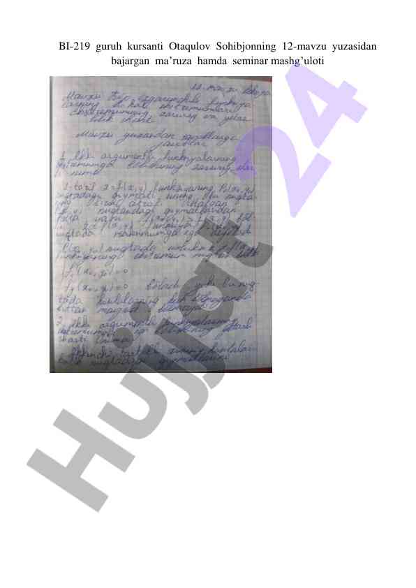 12-mavzu bo'yicha ma'ruza va seminar mashg'uloti