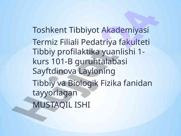 Radioto’lqinli jarrohlik fanida mustaqil ish