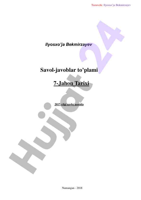 Jahon tarixi savol-javoblar to'plami