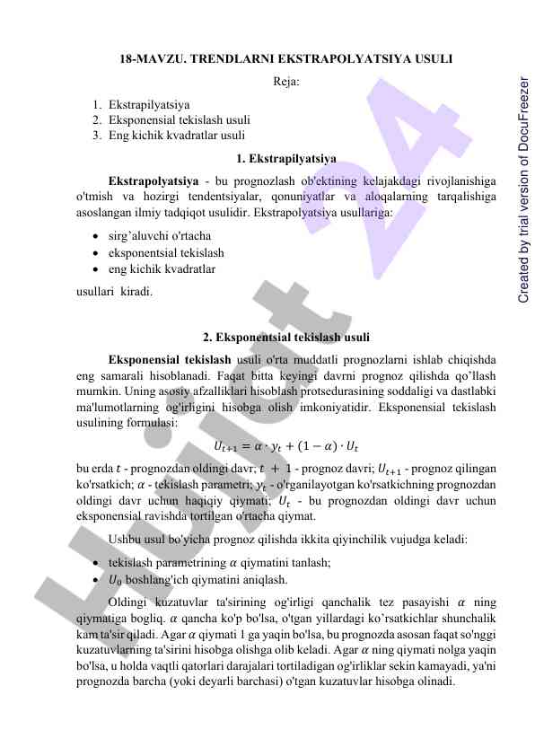 Ekstrapolyatsiya usullari va ularning texnikalari