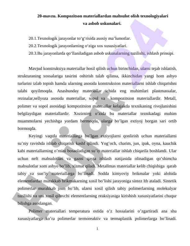 Kompozitsion materiallar va texnologiyalar tahlili