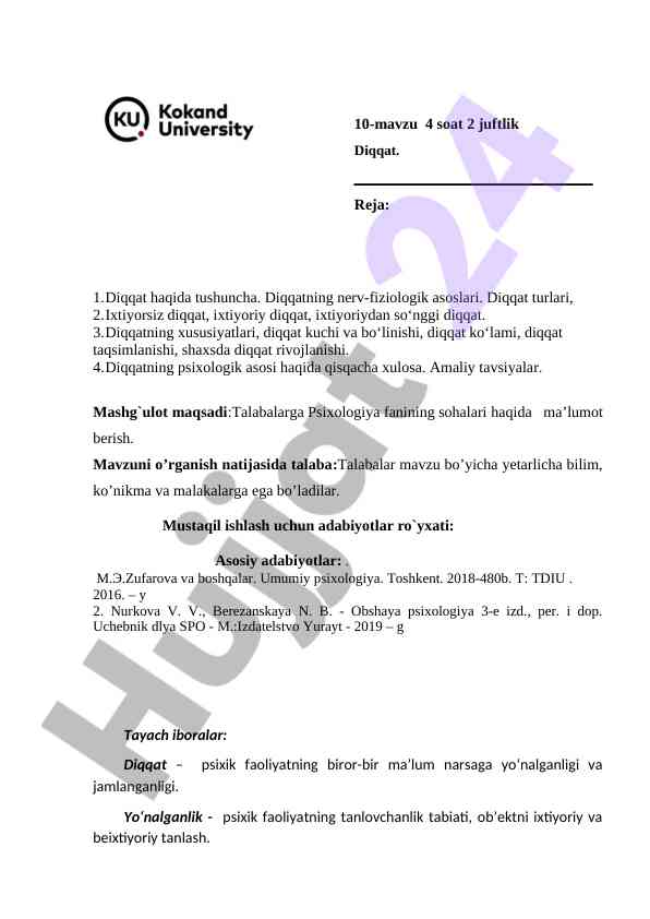 Diqqatning nerv-fiziologik asoslari
