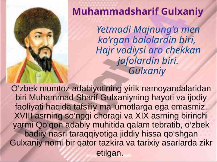 Gulxaniy muhammadsharif hayoti va ijodi haqida ma'lumotlar