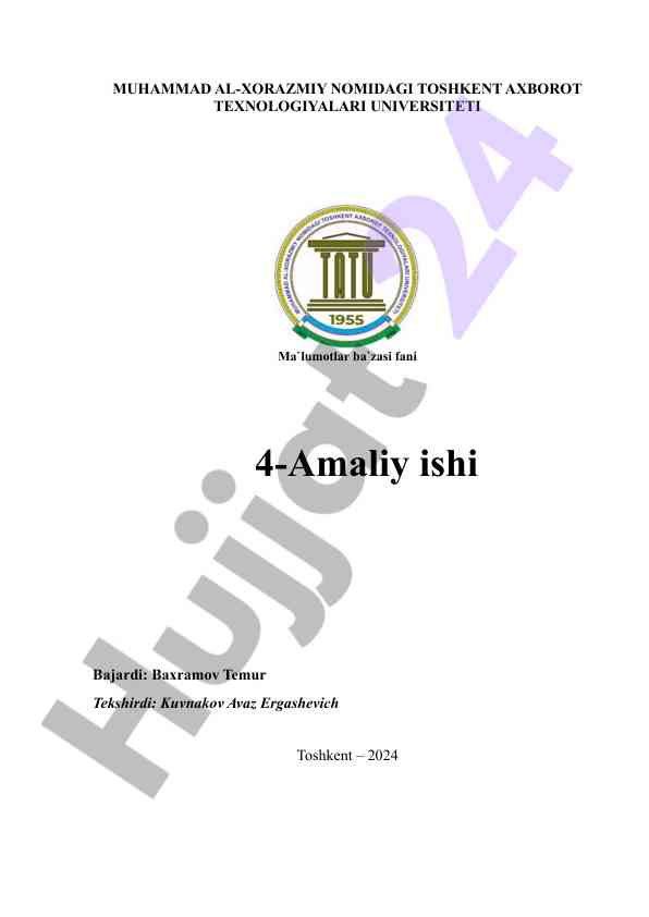 Ma'lumotlar bazasi fani 4-amaliy ish holda