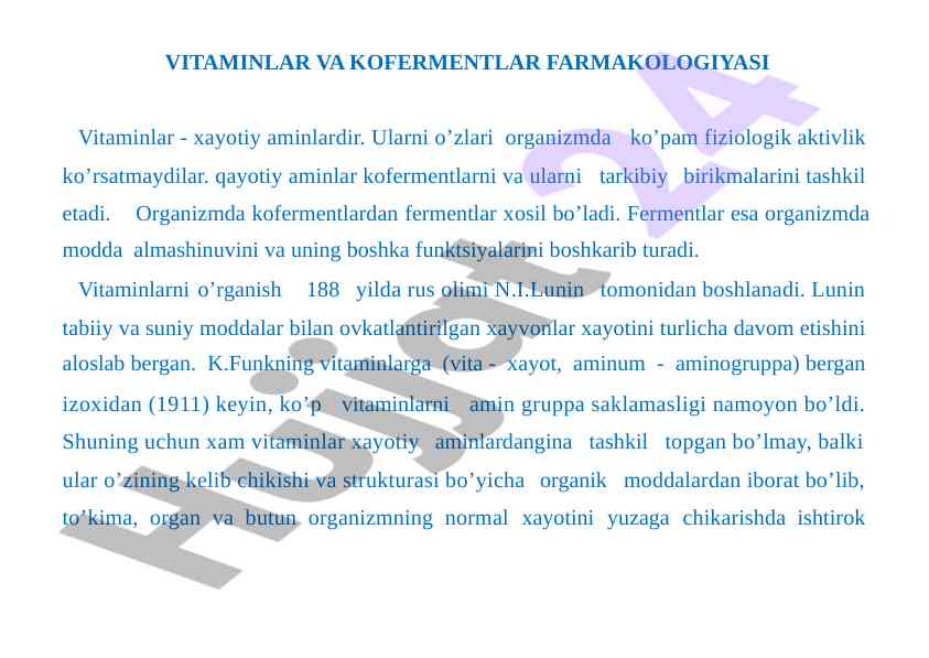 Vitaminlar va kofermentlar farmakologiyasi