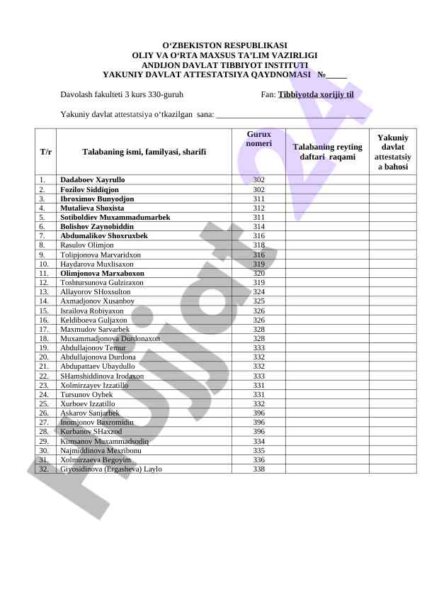 Tibbiyotda xorijiy til yakuniy davlat attestatsiyasi