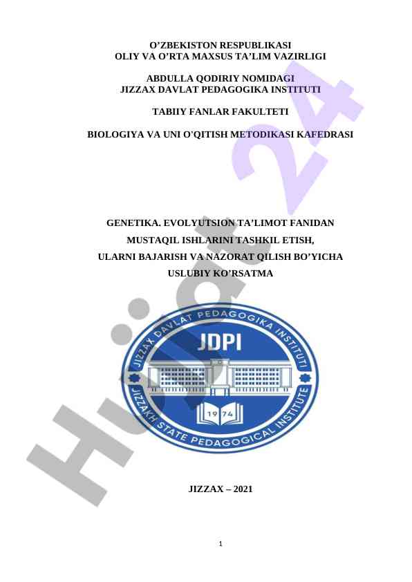 Genetika evolyutsion ta’limot fanidan mustaqil ishlar