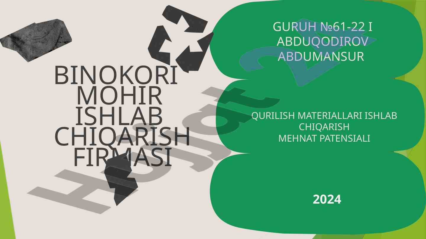 Binokori mohir ishlab chiqarish firmasi foydasi 2024