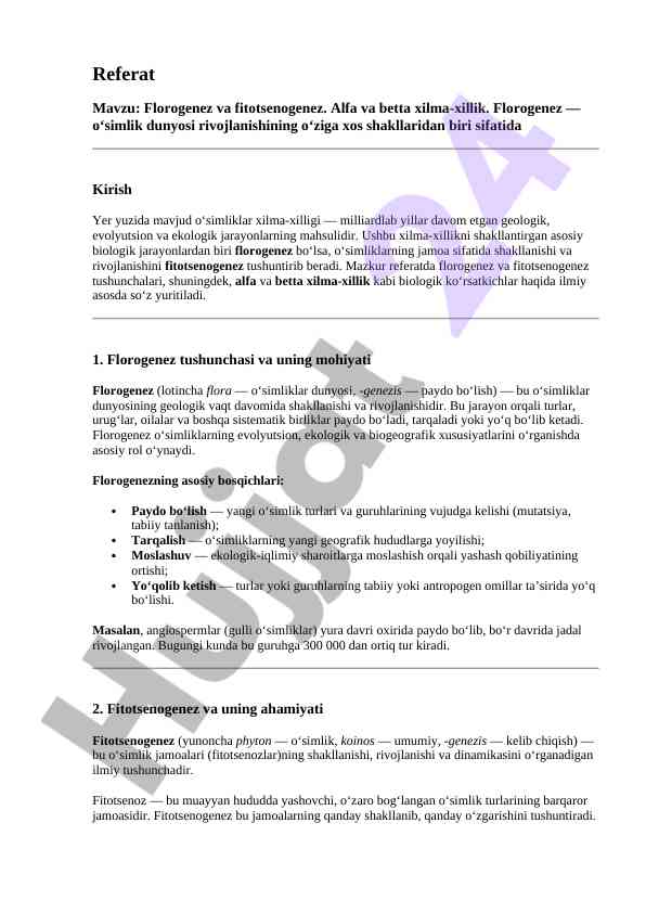 Florogenez va fitotsenogenez tushunchalari xilma-xilligi