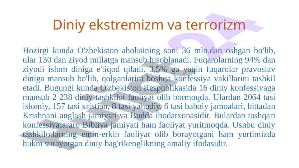Diniy ekstremizm va terrorizm o'zbekistonda