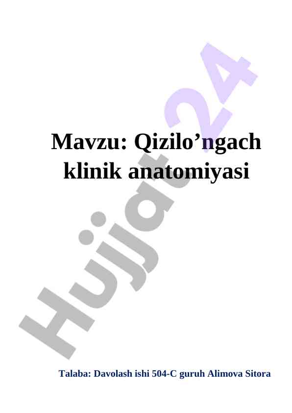 Qizilo'ngach klinik anatomiyasi o'rganish