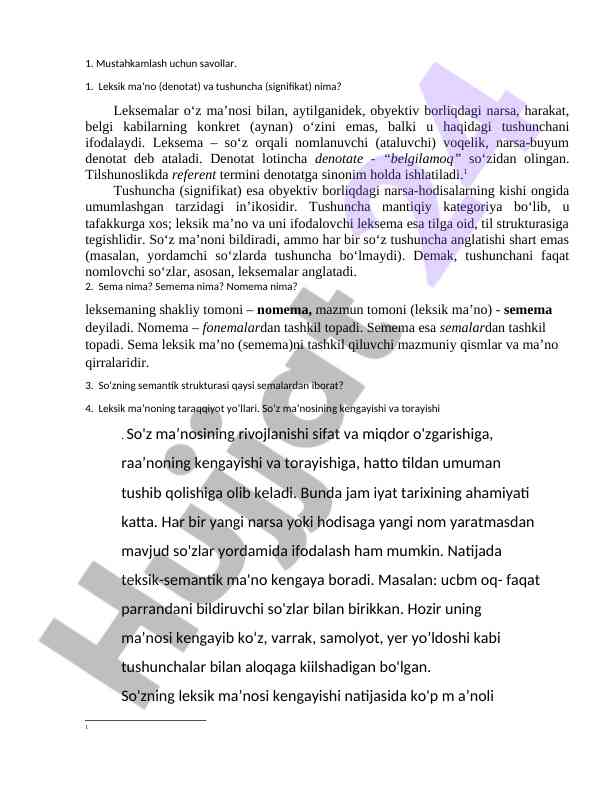 Leksikal manao va tushuncha haqida referat
