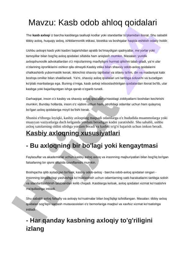 Kasb odob ahloq qoidalari