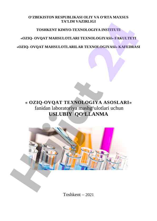 Oziq-ovqat texnologiyasi asoslari laboratoriya mashg‘ulotlari
