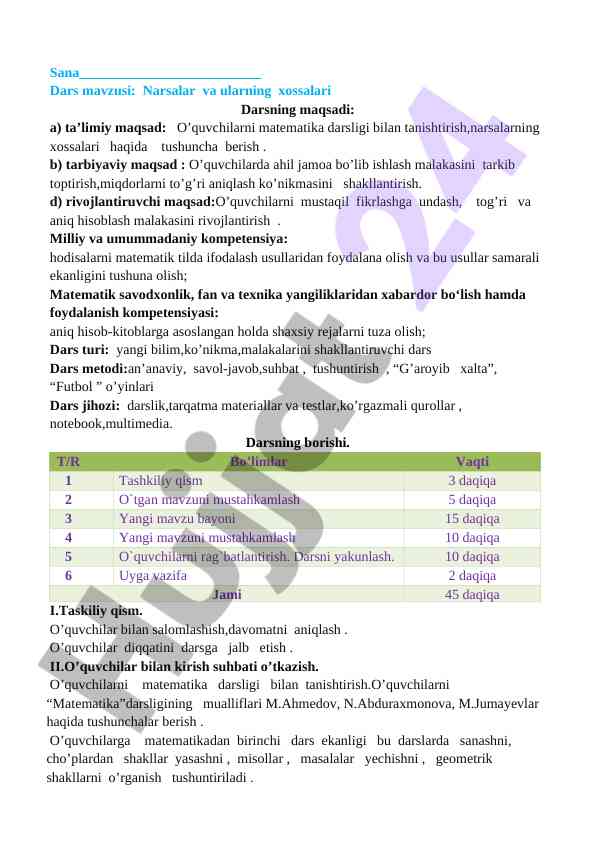 Narsalar va ularning xossalari - matematik dars