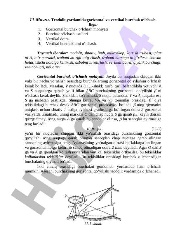 Teodolit yordamida burchak o‘lchash usullari