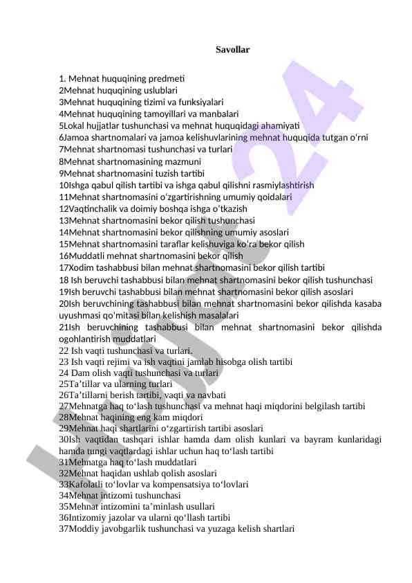 Mehnat huquqi asoslari va tizimlari