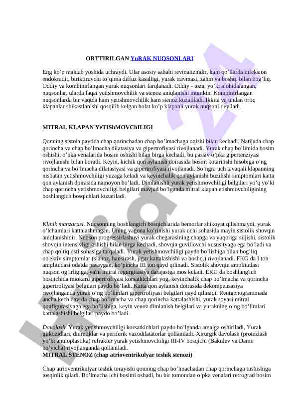 Yurak nuqsonlari va ularning asosiy sabablari