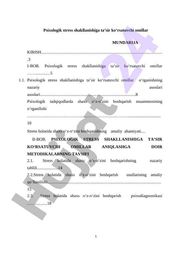 Psixologik stress shakllanishiga ta’sir ko‘rsatuvchi omillar