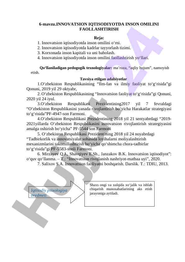 Innovatsion iqtisodiyotda inson omilini faollashtirish