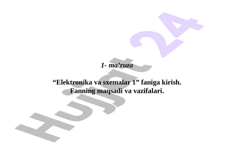 Elektronika va sxemalar faniga kirish