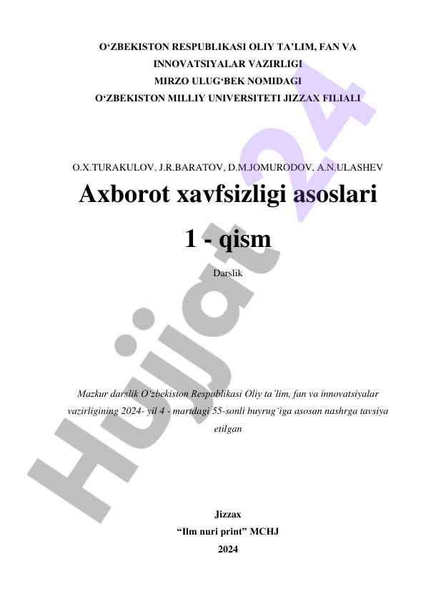 Axborot xavfsizligi asoslari 1 - qism darslik