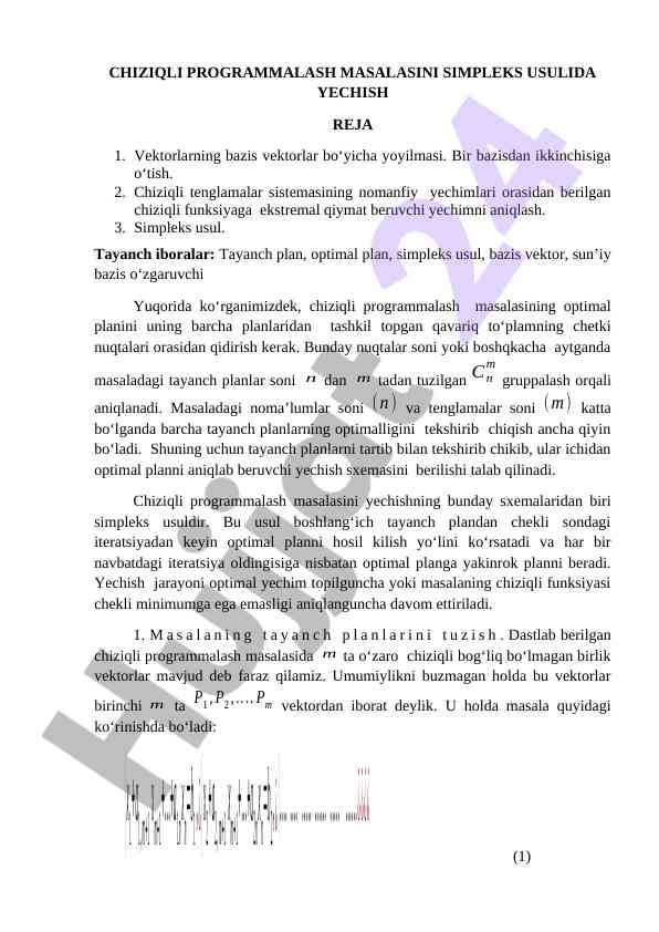 Chiziqli programmalarni simpleks usulida yechish