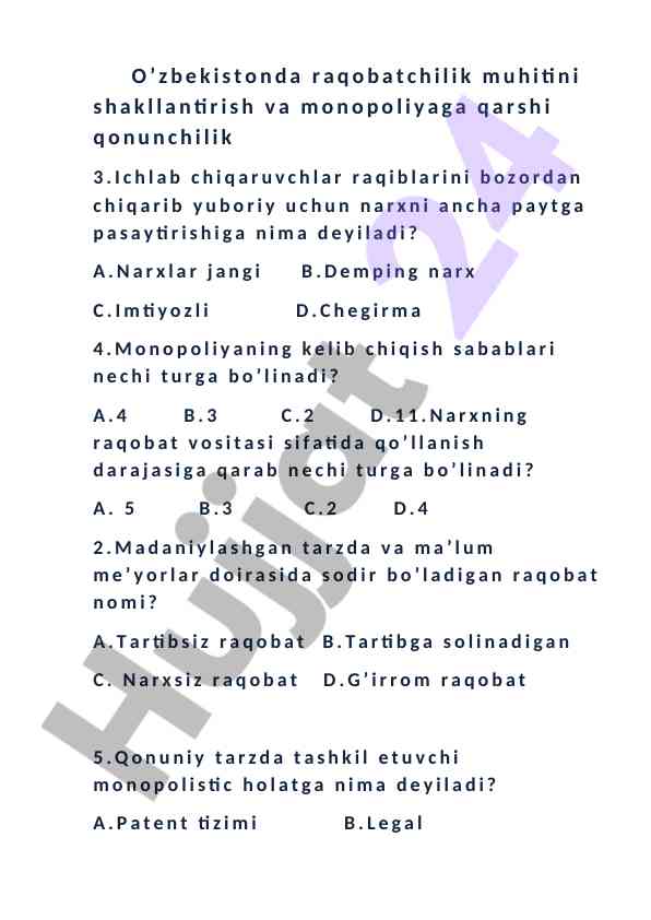 O‘zbekiston raqobatchilik muhitini shakllantirish