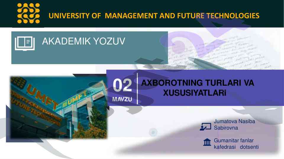 Axborotning turlari va xususiyatlari