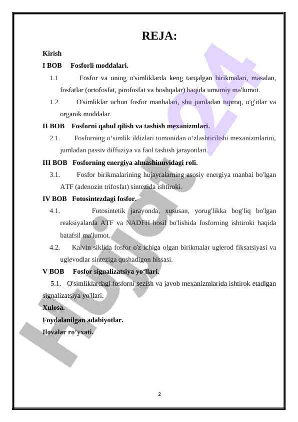 Fosforli moddalari va o'simliklarda roli