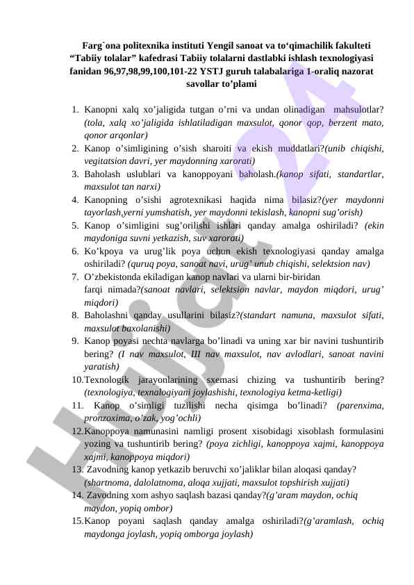 Tabiiy tolalar dastlabki ishlash texnologiyasi