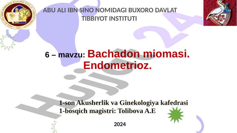 Bachadon miomasi va endometrioz masalasi