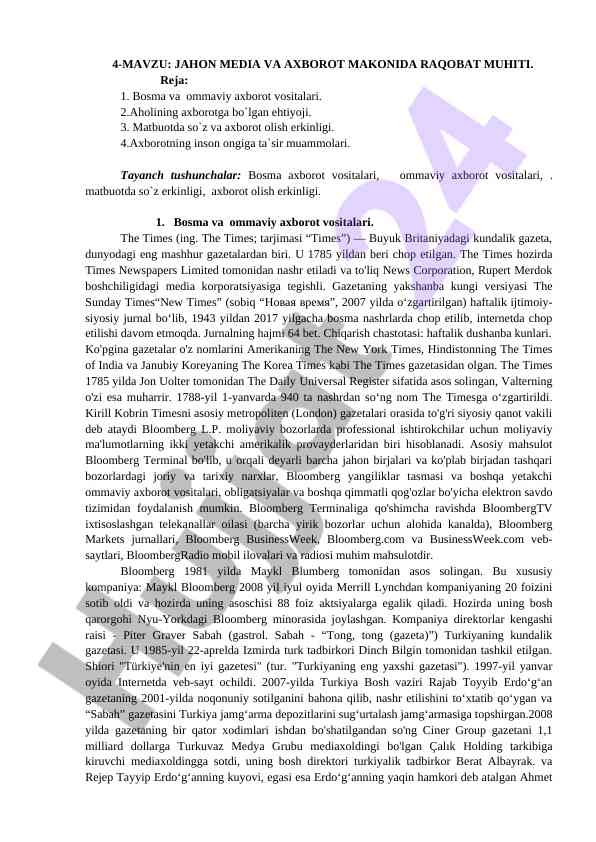 Jahon media va axborot makonida raqobat muhiti